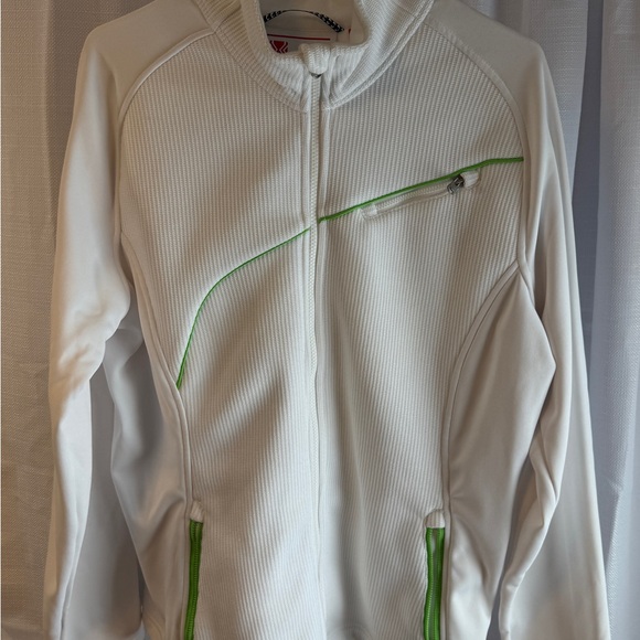 Spyder Essential Sweater Jacket Women's XL White Green Full Zip Rare Color - Picture 2 of 8